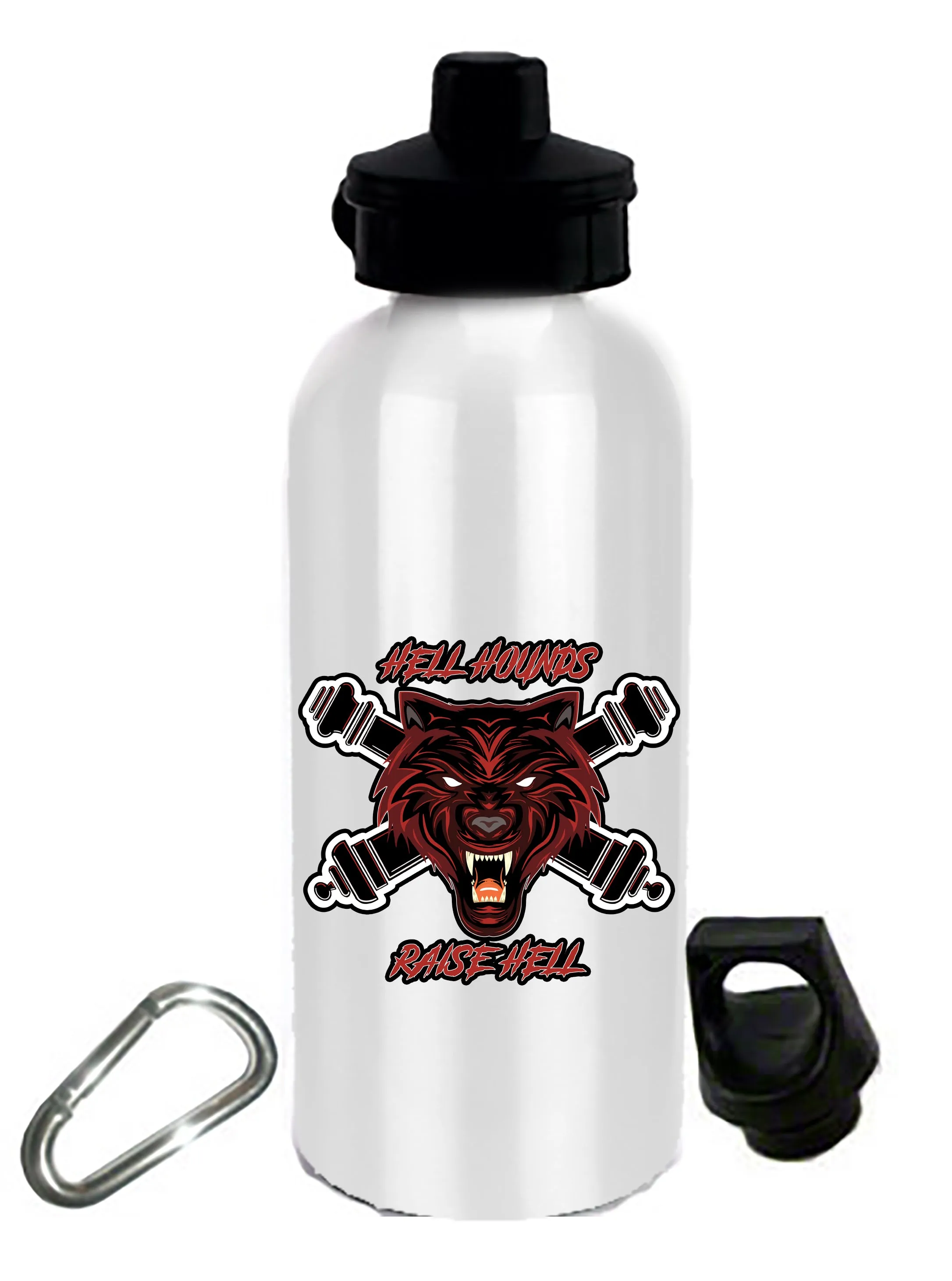 Hell Hounds 20 oz Stainless Steel Water Bottle with Stem/Straw Top and Spare Lid with Carabiner.