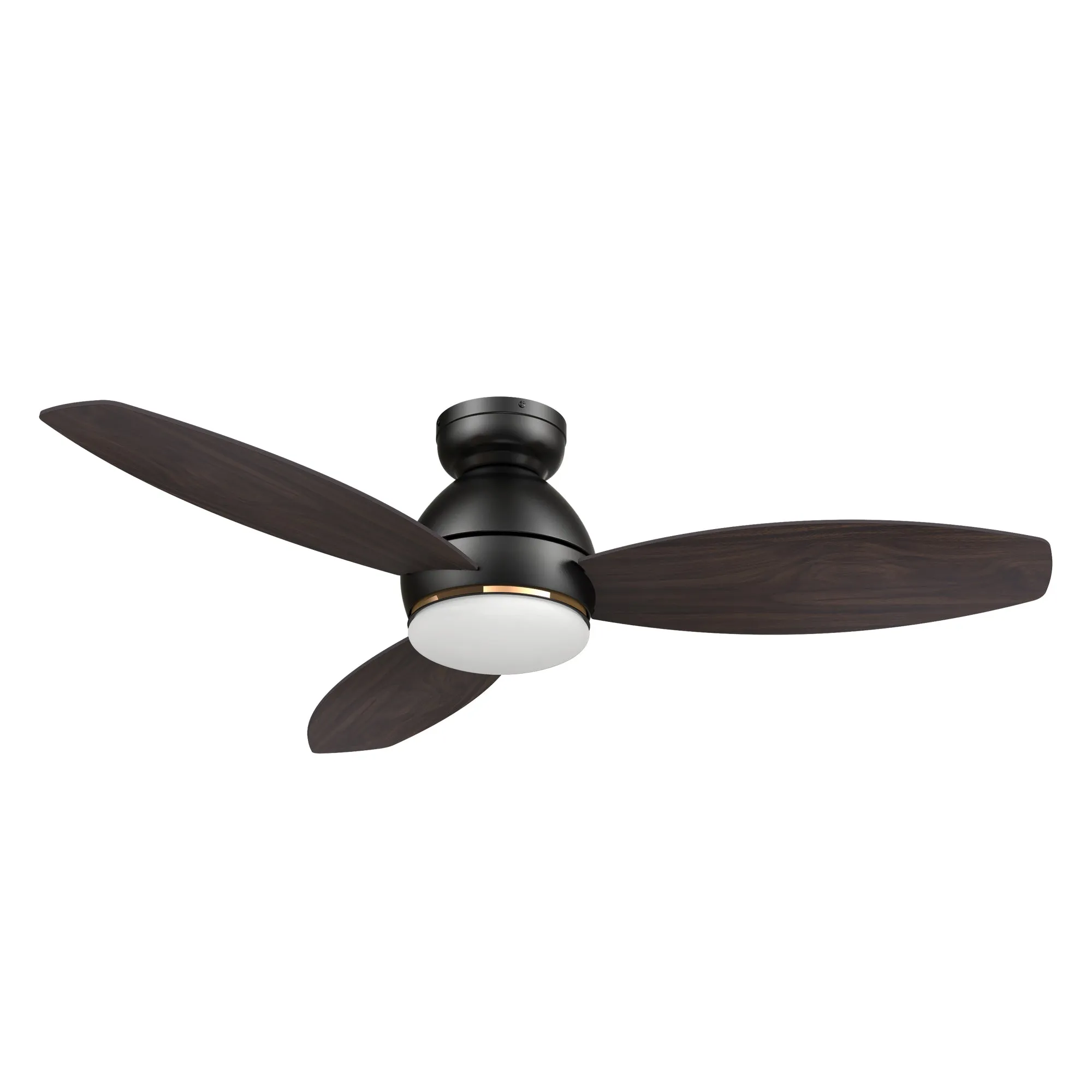 HOBART 48 inch 3-Blade Flush Mount Smart Ceiling Fan with LED Light Kit & Remote- Black/Walnut & Barnwood (Reversible Blades)