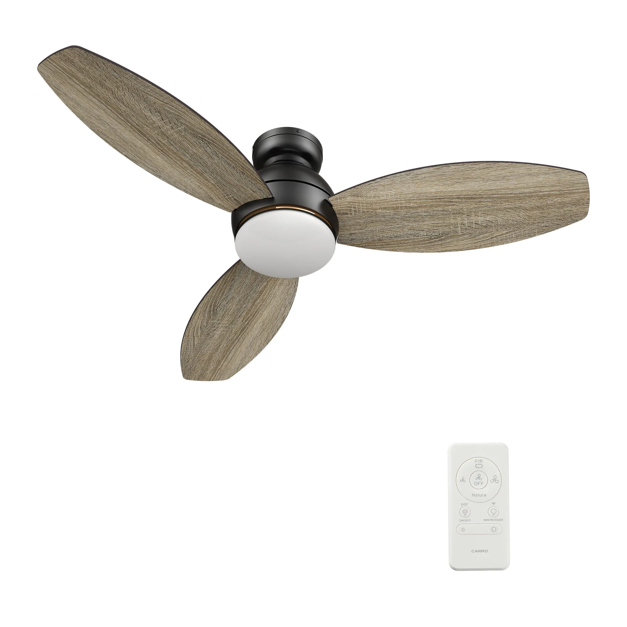 HOBART 48 inch 3-Blade Flush Mount Smart Ceiling Fan with LED Light Kit & Remote- Black/Walnut & Barnwood (Reversible Blades)