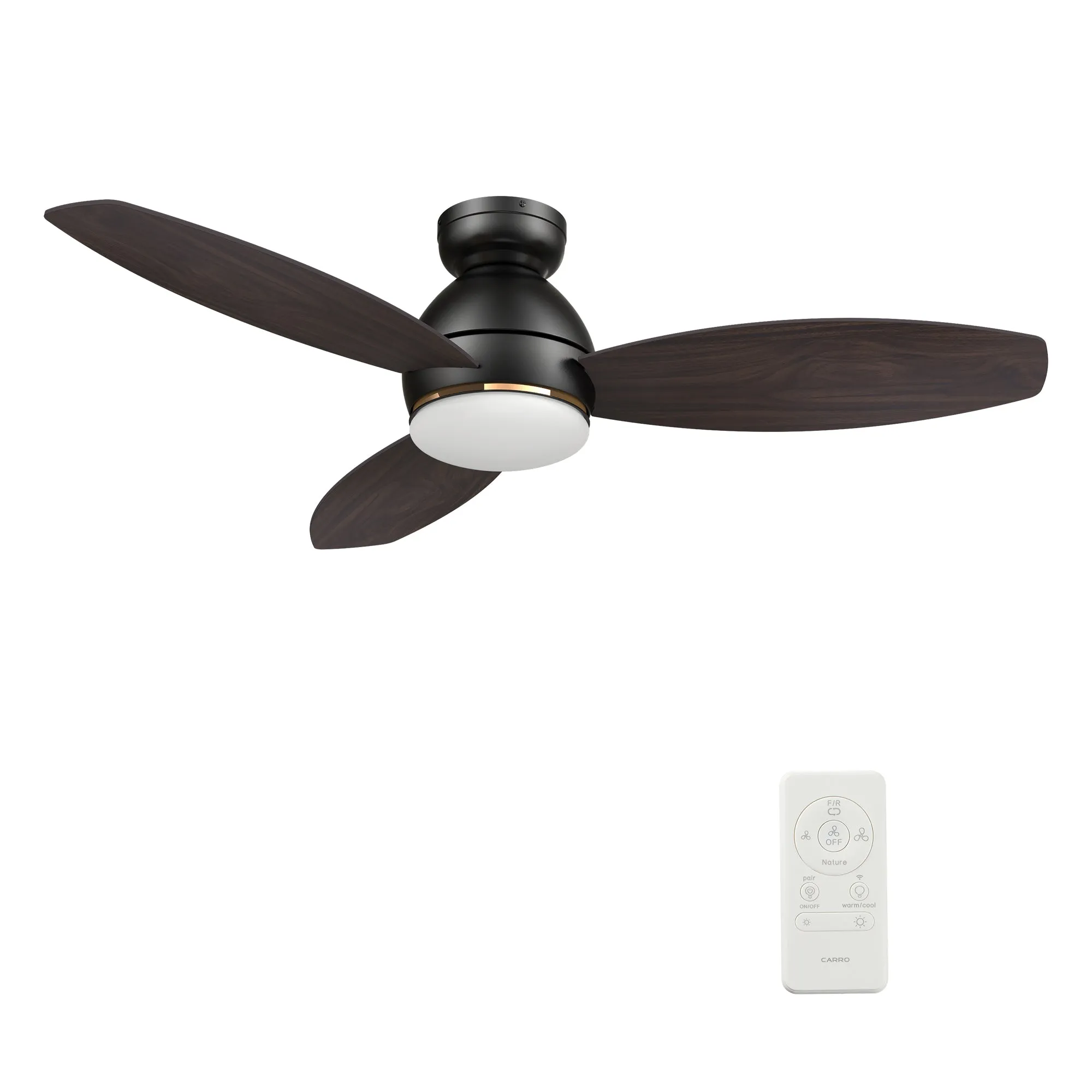 HOBART 48 inch 3-Blade Flush Mount Smart Ceiling Fan with LED Light Kit & Remote- Black/Walnut & Barnwood (Reversible Blades)