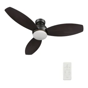 HOBART 48 inch 3-Blade Flush Mount Smart Ceiling Fan with LED Light Kit & Remote- Black/Walnut & Barnwood (Reversible Blades)