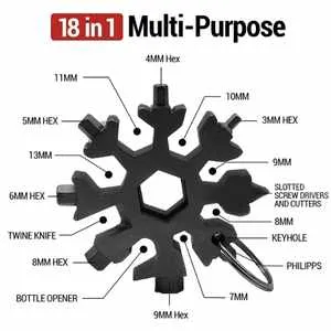 Homdum 18 in 1 Snowflake Multifunction Pocket Tool Keychain Portable repair mini hand tool for home and outdoor utility works as Screwdriver hex key wrench bottle opener & more