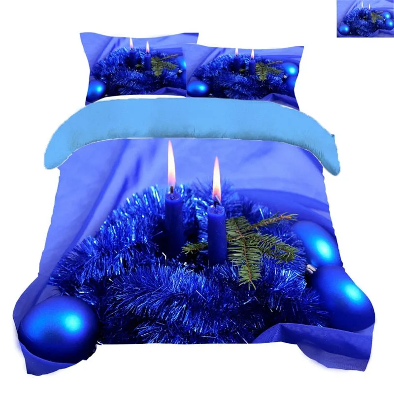 Home Kid Healthy 3D Bedding Set Blue Color Linings Duvet Cover Bed Sheet Pillowcases Christmas tree and snow deer