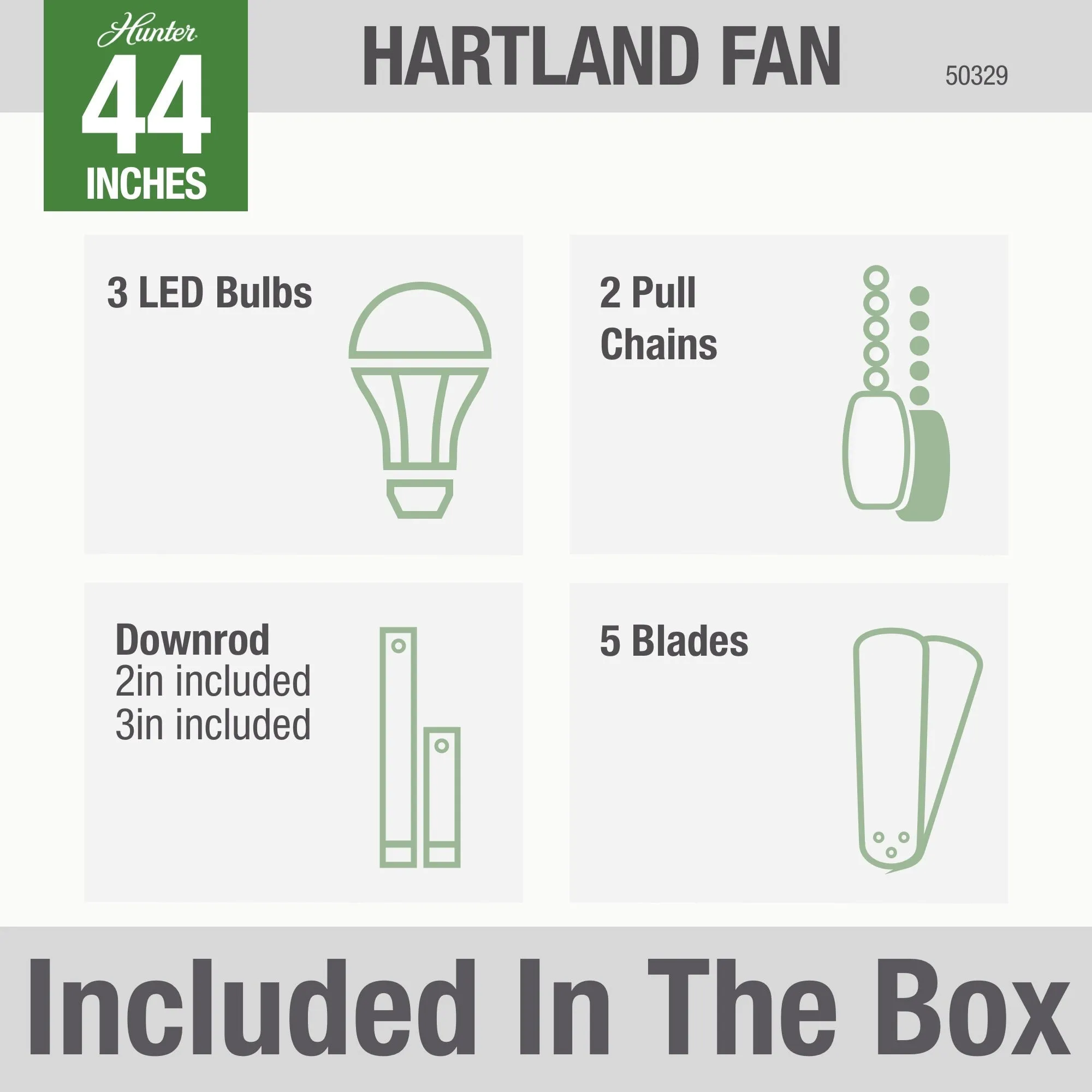 Hunter 44 inch Hartland Ceiling Fan with LED Light Kit and Pull Chain