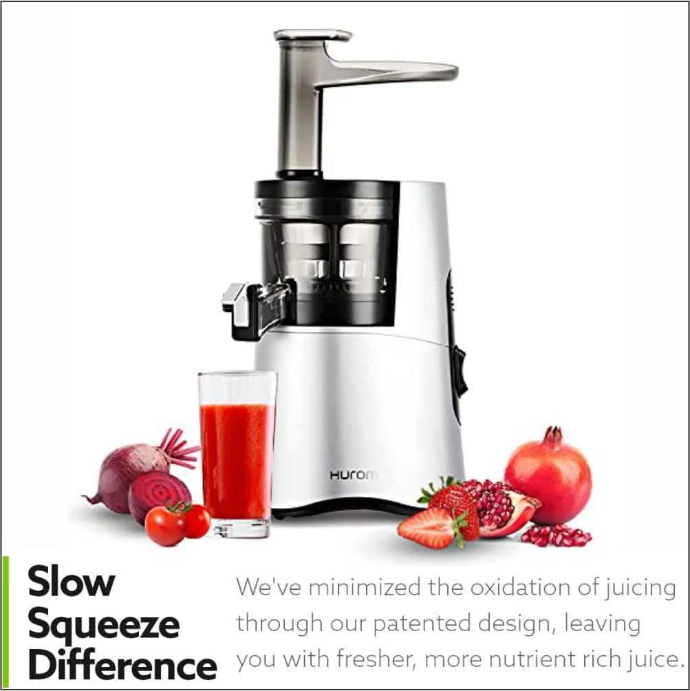 Hurom H-Aa Slow Cold Press Juicer Slow Squeeze Alpha Technology All-In-One Juicer Make Juice, Smoothies, Nut Milk, Sorbet , Matte Silver, 150 Watts