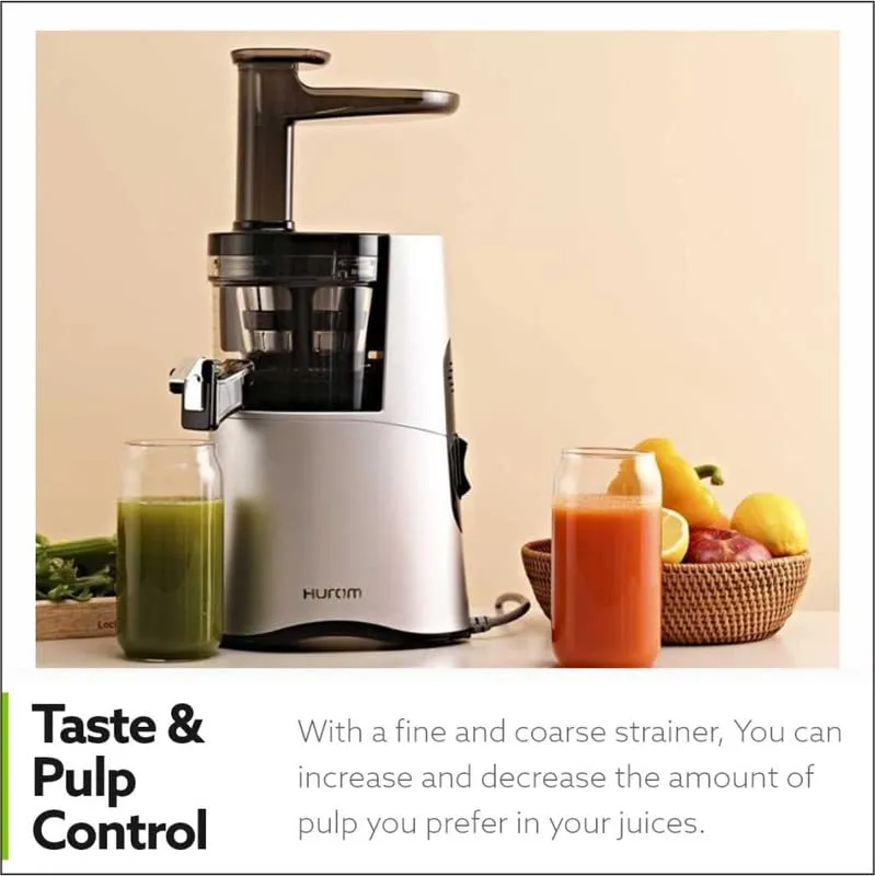 Hurom H-Aa Slow Cold Press Juicer Slow Squeeze Alpha Technology All-In-One Juicer Make Juice, Smoothies, Nut Milk, Sorbet , Matte Silver, 150 Watts