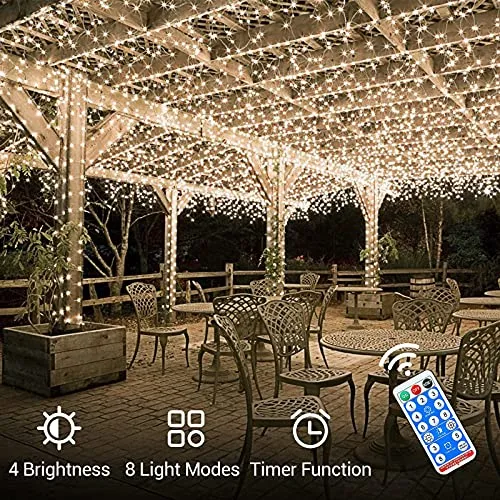 ICRGB Solar Rope Lights, 66FT 200 LED String Light, IP67 Waterproof 8 Modes Garden Christmas Lights Decorative for Outdoor Pool Patio Porch Tree Wedding Christmas