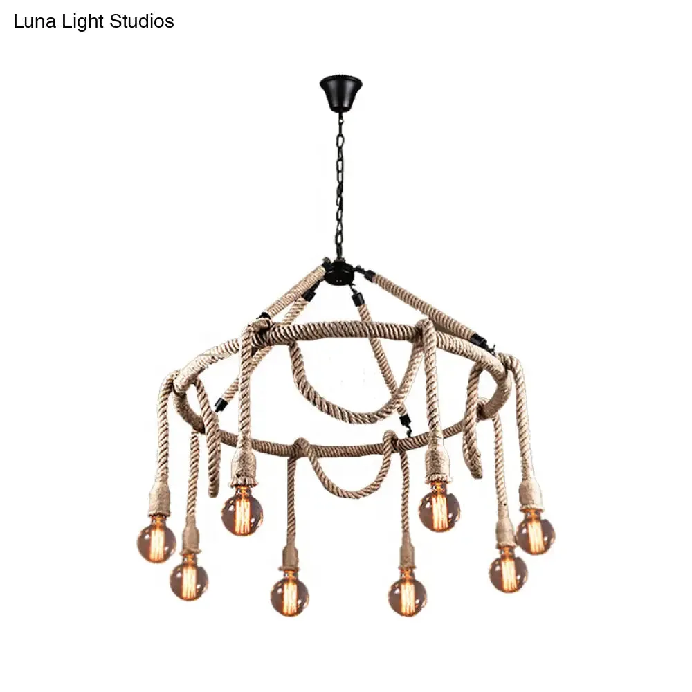 Industrial Beige Rope Chandelier - Exposed Bulbs, 6/8 Lights - Ideal for Dining Room