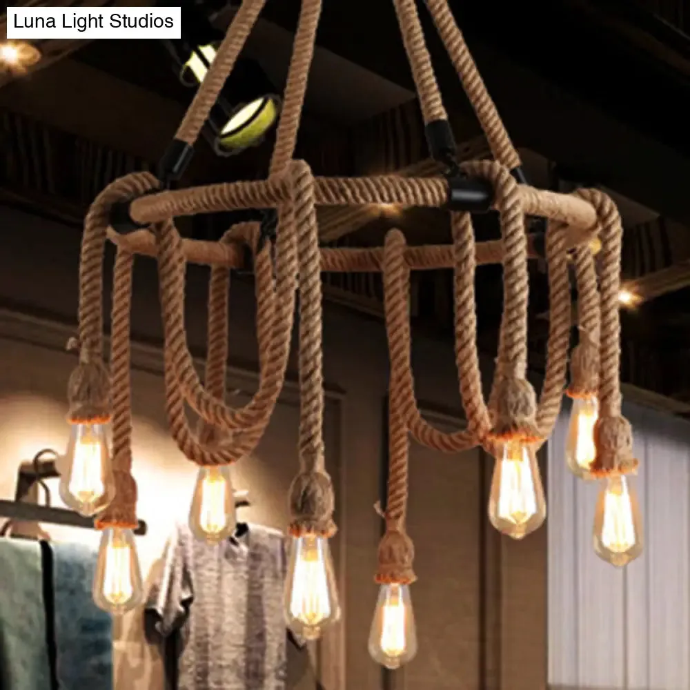 Industrial Beige Rope Chandelier - Exposed Bulbs, 6/8 Lights - Ideal for Dining Room