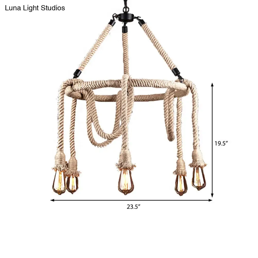 Industrial Beige Rope Chandelier - Exposed Bulbs, 6/8 Lights - Ideal for Dining Room