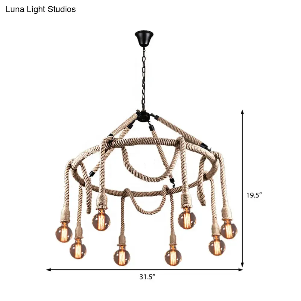 Industrial Beige Rope Chandelier - Exposed Bulbs, 6/8 Lights - Ideal for Dining Room