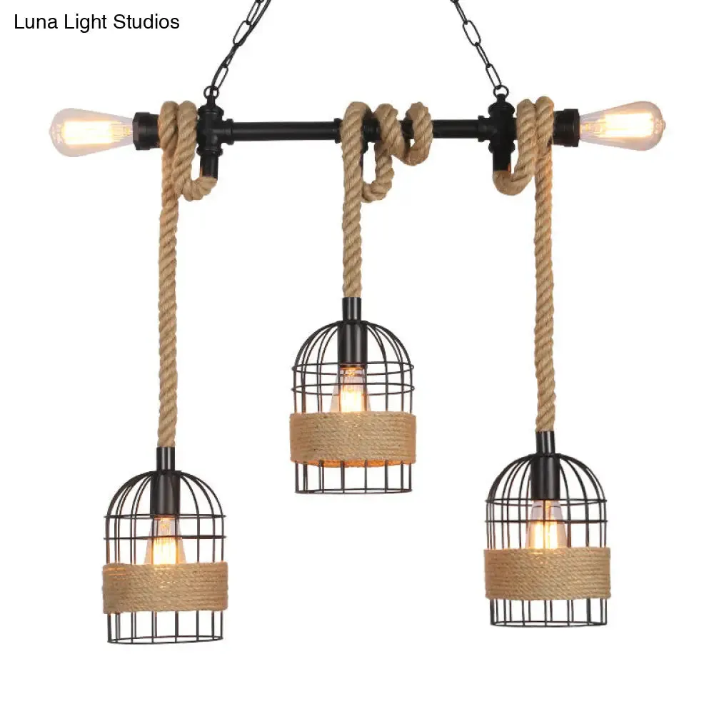 Industrial Birdcage Pendant Lighting with Natural Rope - 3/5 Bulbs, Black - Ideal for Restaurants and Lofts"

Note: The revised title has been shortened while still incorporating relevant keywords for SEO optimization.