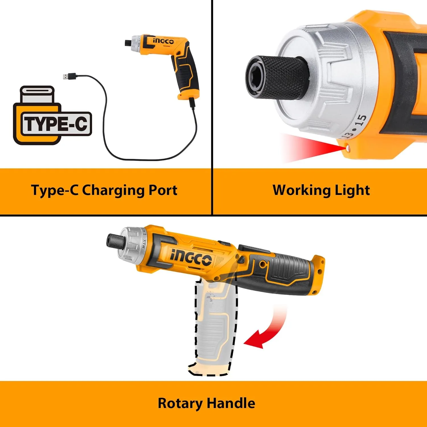 INGCO Screwdriver Machine 1/4 inch, 8V Screwdriver, screw driver drill machine, LED, Rechargeable Drill Screwdriver with 10 pc dill bits, 1pcs Magnetic Bit Holder