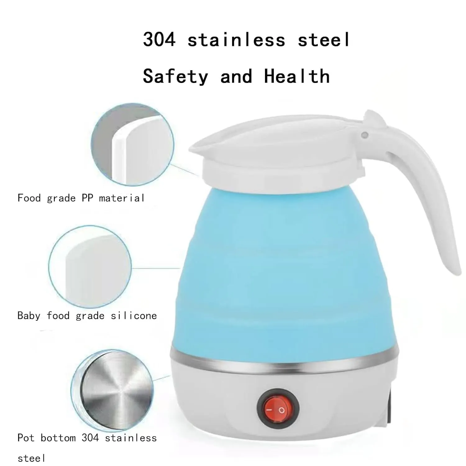 Kuber Industries Foldable Electric Kettle 600 ML | Silicone Body With 304-Stainless Steel Base | Leak Proof Design | Multipurpose Portable Electric Kettle for Travel, Office & Home | 600W | Blue