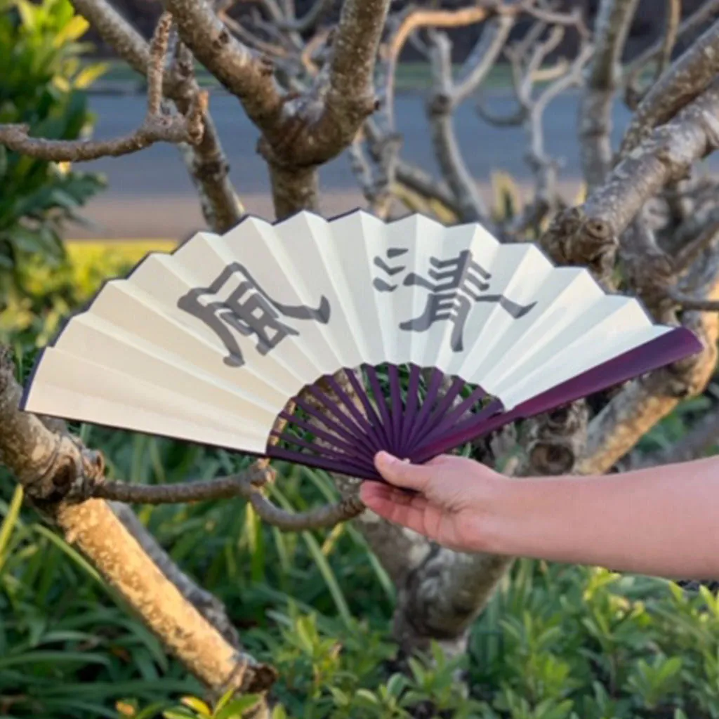 Large Luxury Silk Fan - Bamboo print (33 x 60cm)