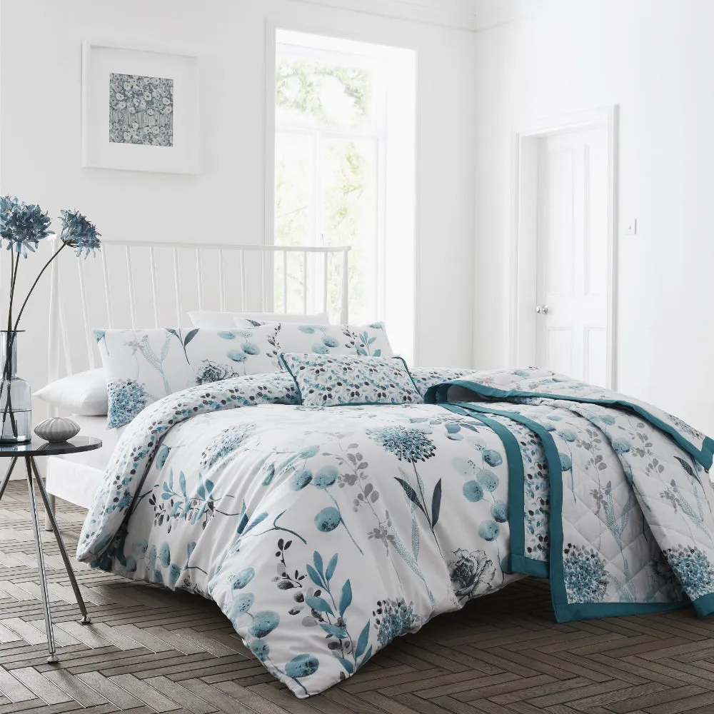 Lewis's Inky Floral T200 Duvet Set - Teal