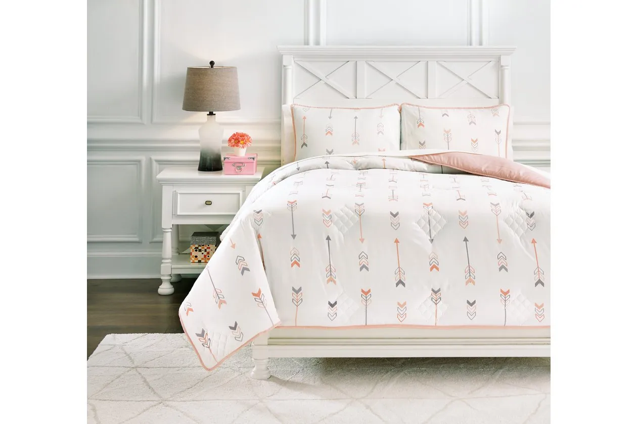 Lexann Pink/White/Gray Full Comforter Set