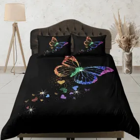 Lgbt butterfly rainbow bedding black duvet cover colorful dorm bedding, full size adult duvet king queen twin, nursery toddler bedding