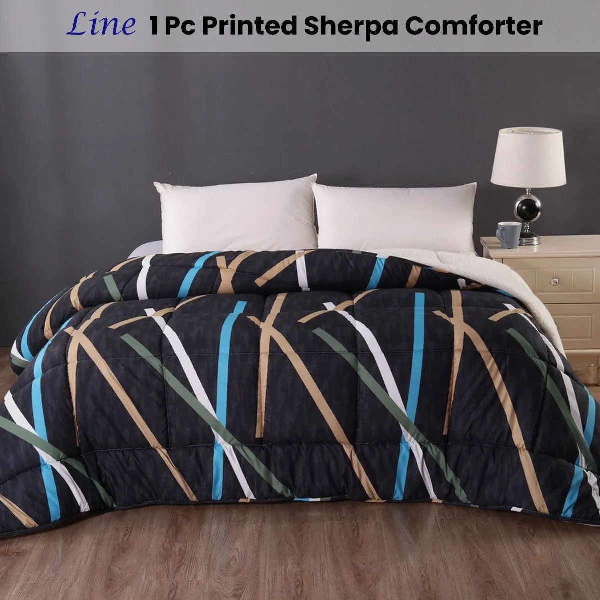 Line 1 Pc Printed Sherpa Comforter King