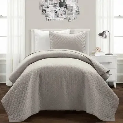 Lush Décor 3pc King Ava Diamond Oversized Cotton Quilt Set Gray