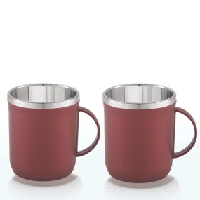 Magnus Espresso Mug | Maroon Stainless Steel Coffee Mug 300ML With Lid and Handle | Wide Mouth Mug Keeps Beverages Hot & Cold 300ML (Set of 2 Pcs)