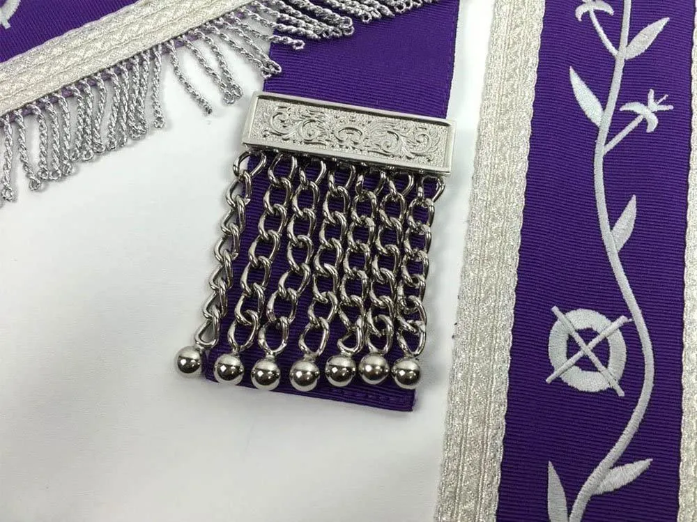 Masonic Blue Lodge Past Master Silver Machine Embroidery Freemason Purple Apron