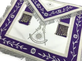 Masonic Blue Lodge Past Master Silver Machine Embroidery Freemason Purple Apron