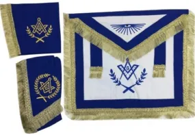 Master Mason Cardura Apron, Collar gauntlets Set with Fringe Blue