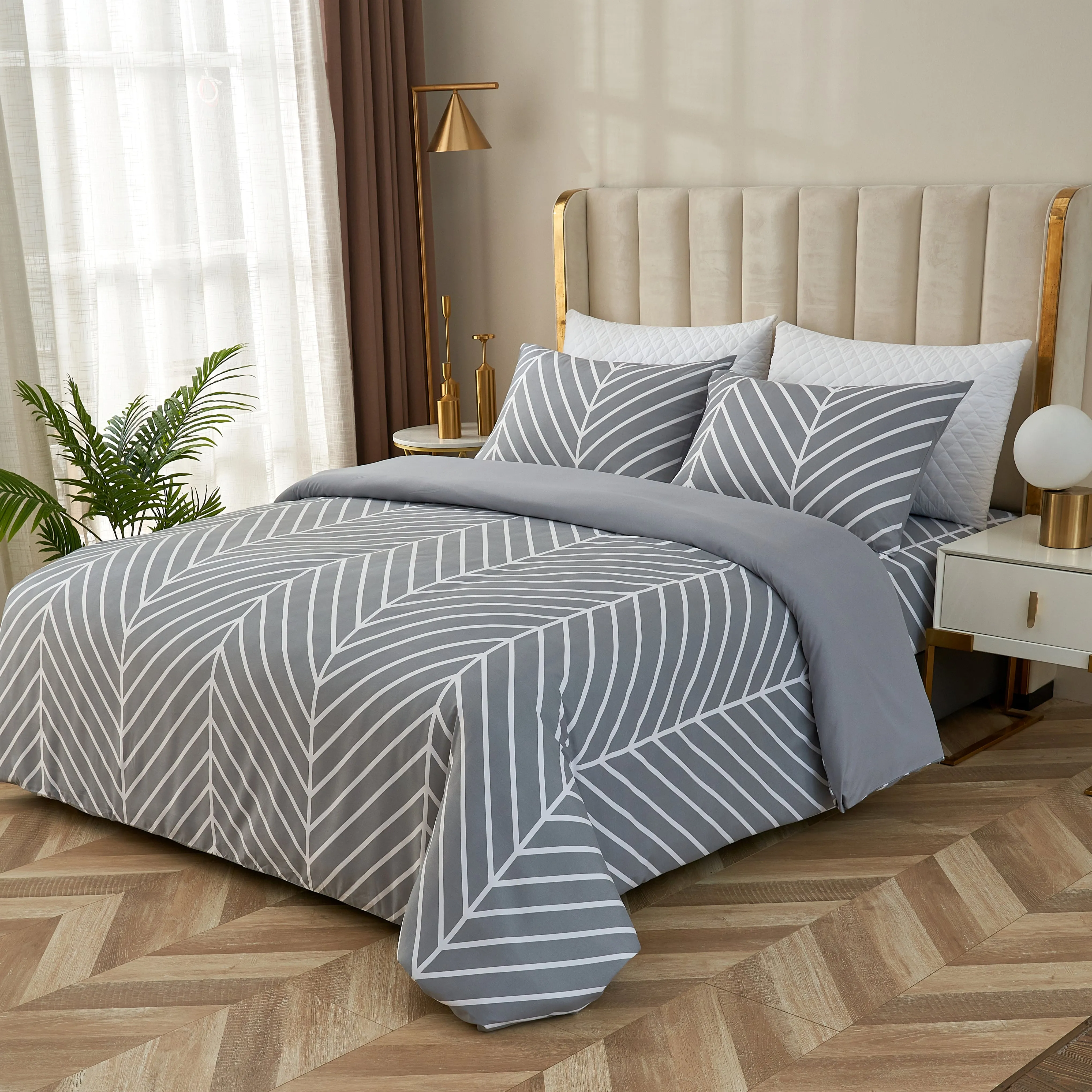 Microfibre Soft as Egyptian Cotton Printed Grey Herringbone Duvet Cover Sets