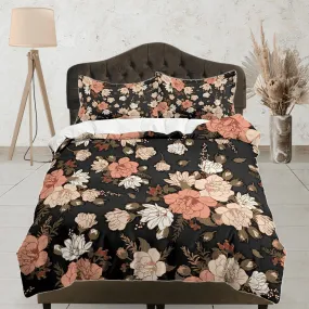 Mid century modern black floral duvet cover queen, king, boho duvet, designer bedding, aesthetic bedding, maximalist full size bedding