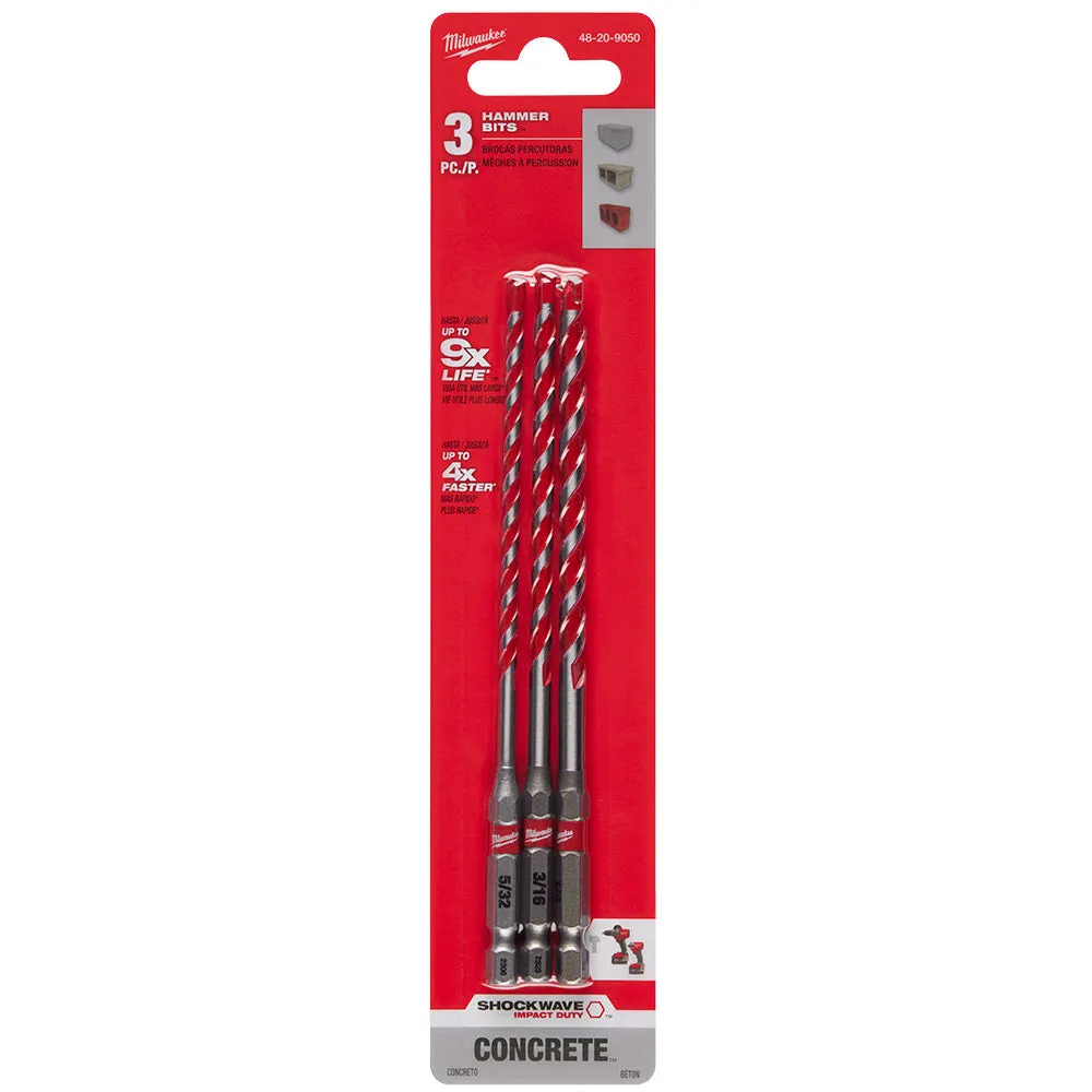 Milwaukee 48-20-9050 3pc. SHOCKWAVE™ Carbide Hammer Drill Bit Kit