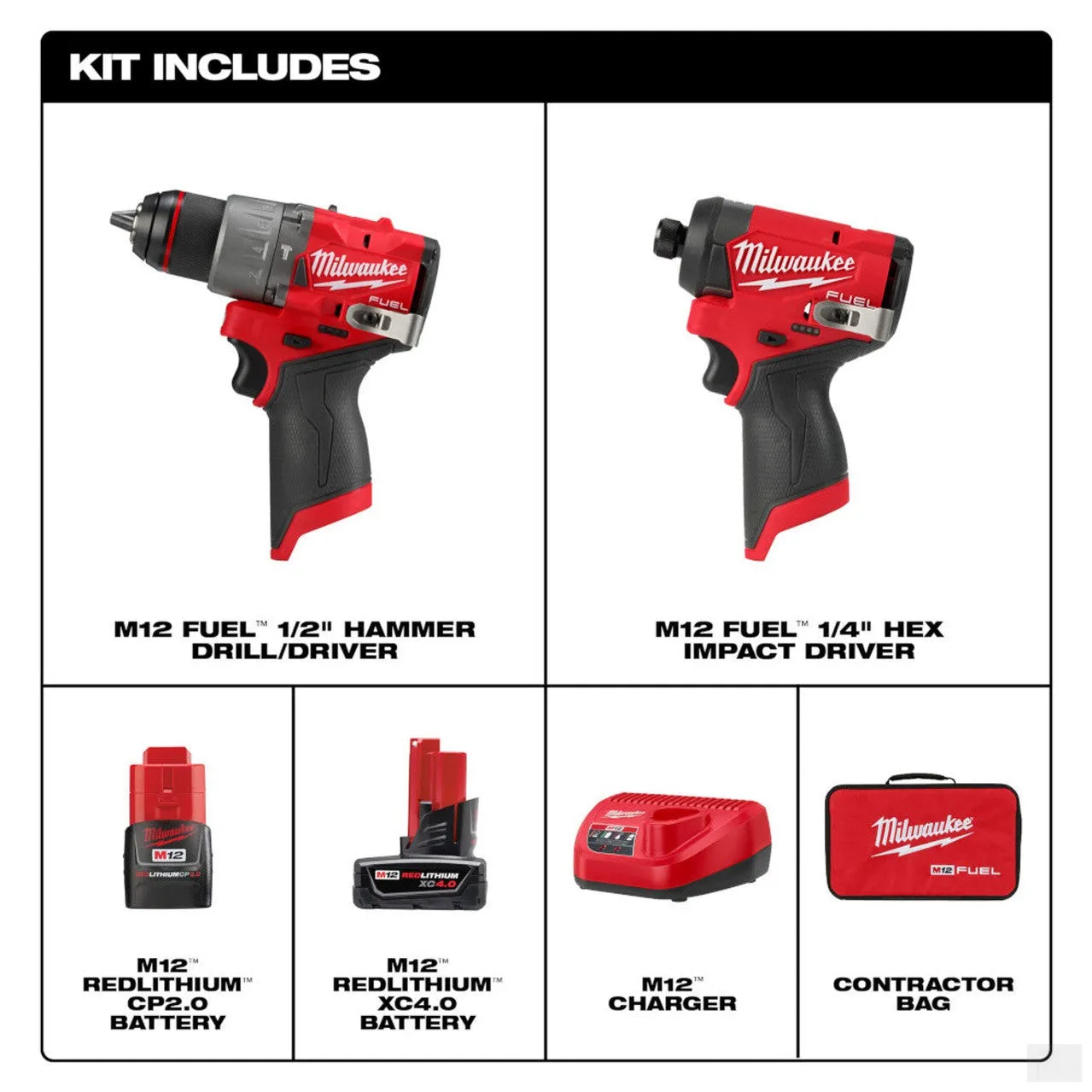 Milwaukee M12 FUEL 2-Tool Combo Kit Subcompact Hammer Drill and Impact Driver 3497-22