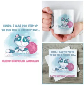 Mittens Mug and matching Card for Late or Forgotten Birthday - Gift Set