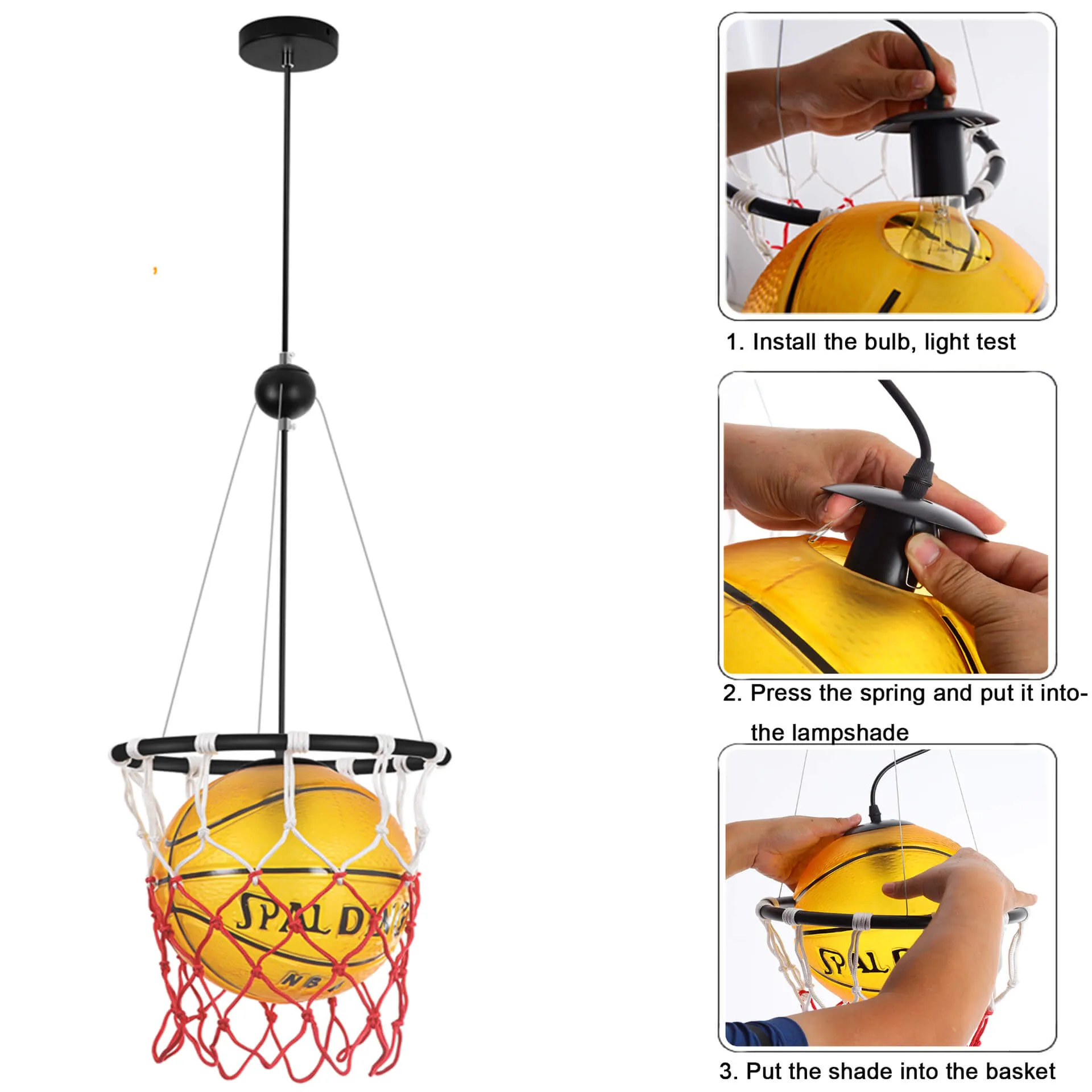 Modern Creative Basketball Iron Glass Mesh Rope 1-Light Pendant Light