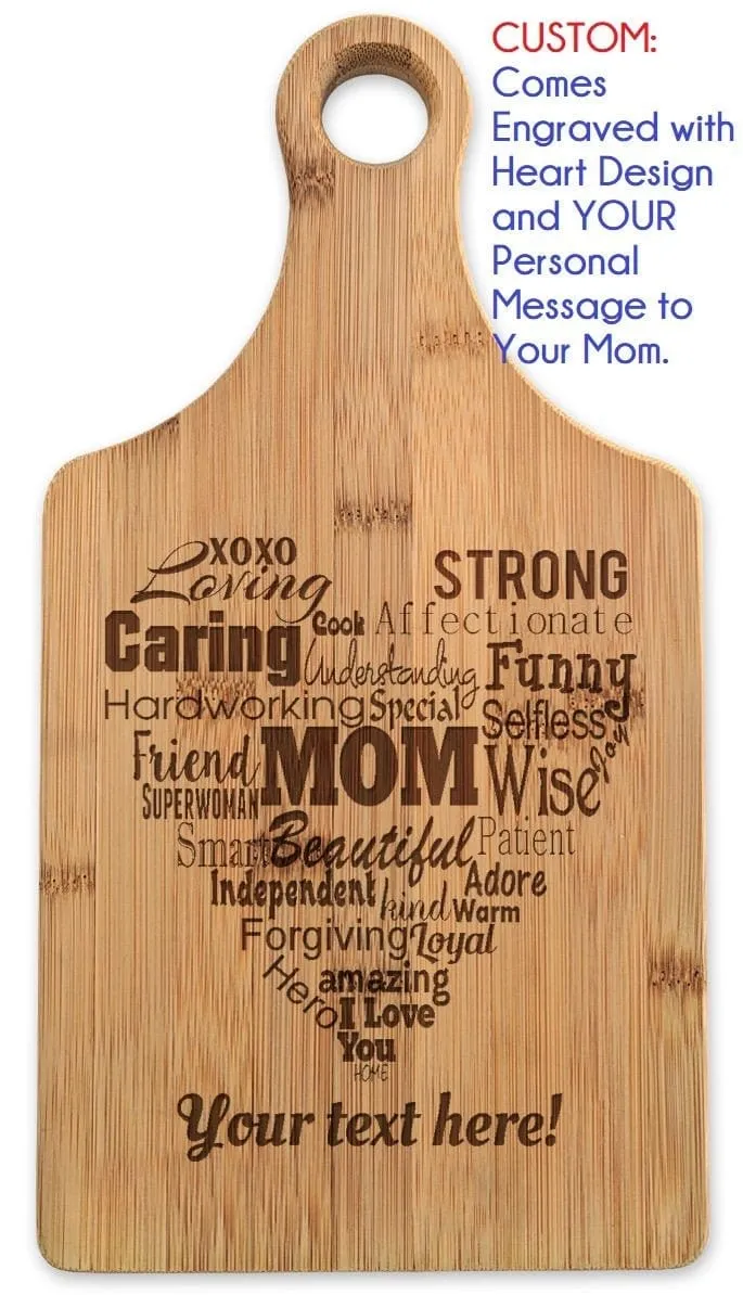 Mom Mommy Mother of Groom Bride Mother's Day Paddle Engraved Bamboo Cutting Board Mimi Best Mama Birthday Gift Personalize from Daughter Son