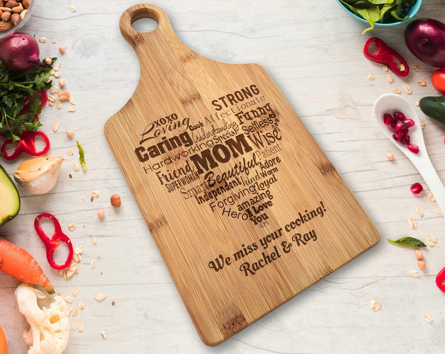 Mom Mommy Mother of Groom Bride Mother's Day Paddle Engraved Bamboo Cutting Board Mimi Best Mama Birthday Gift Personalize from Daughter Son