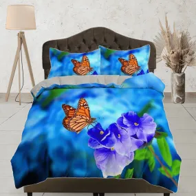 Monarch butterfly lavender flower bedding duvet cover boho chic dorm bedding full size adult duvet king queen twin, nursery toddler bedding