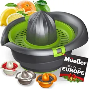 Mueller Citrus Lemon Orange Juicer, Hand Squeezer Rotation Press, Manual Juicer with Easy Pour Spout, European Made, Dishwasher Safe, Gray