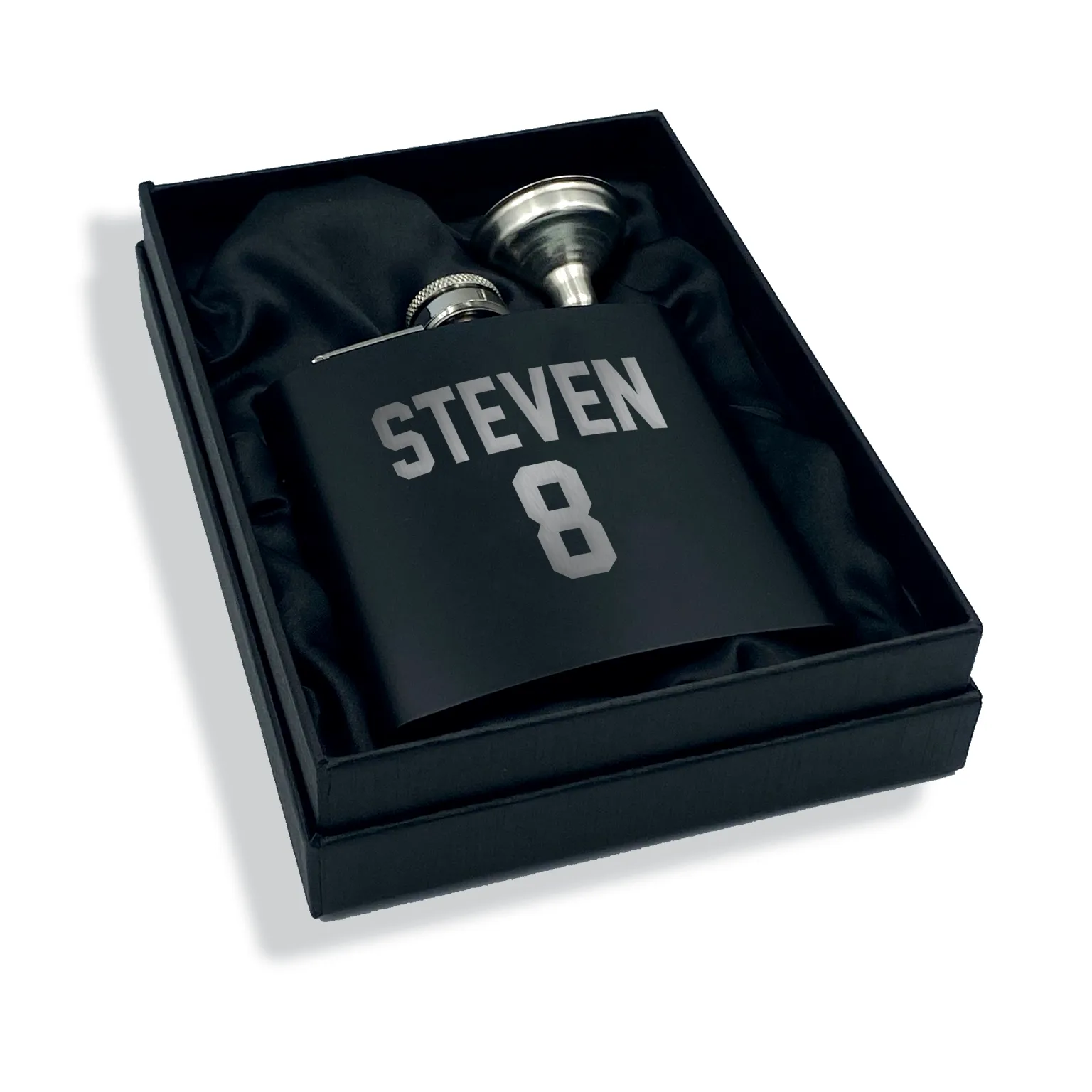 Name & Number Engraved Hip Flask Gift Set