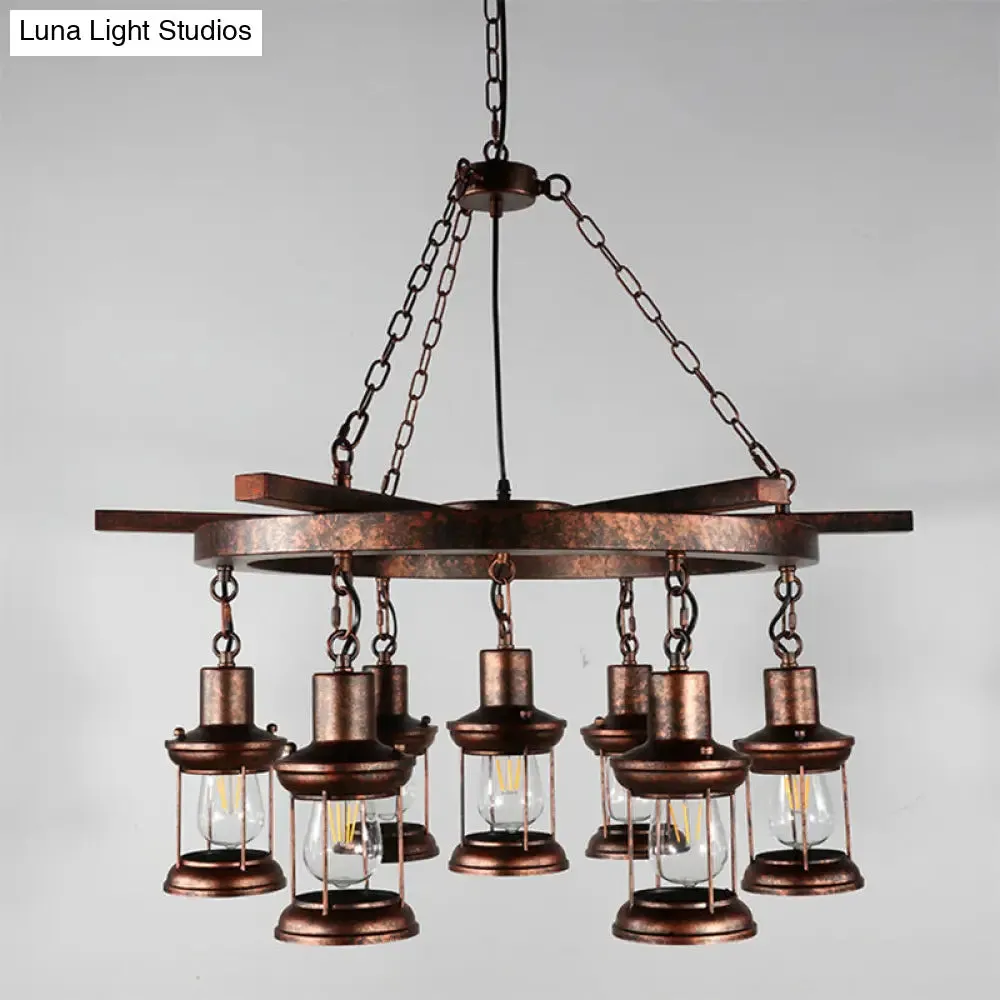 Nautical Hanging Light Kit with Rope Cord - 3/7 Head Metallic Chandelier Pendant in Copper