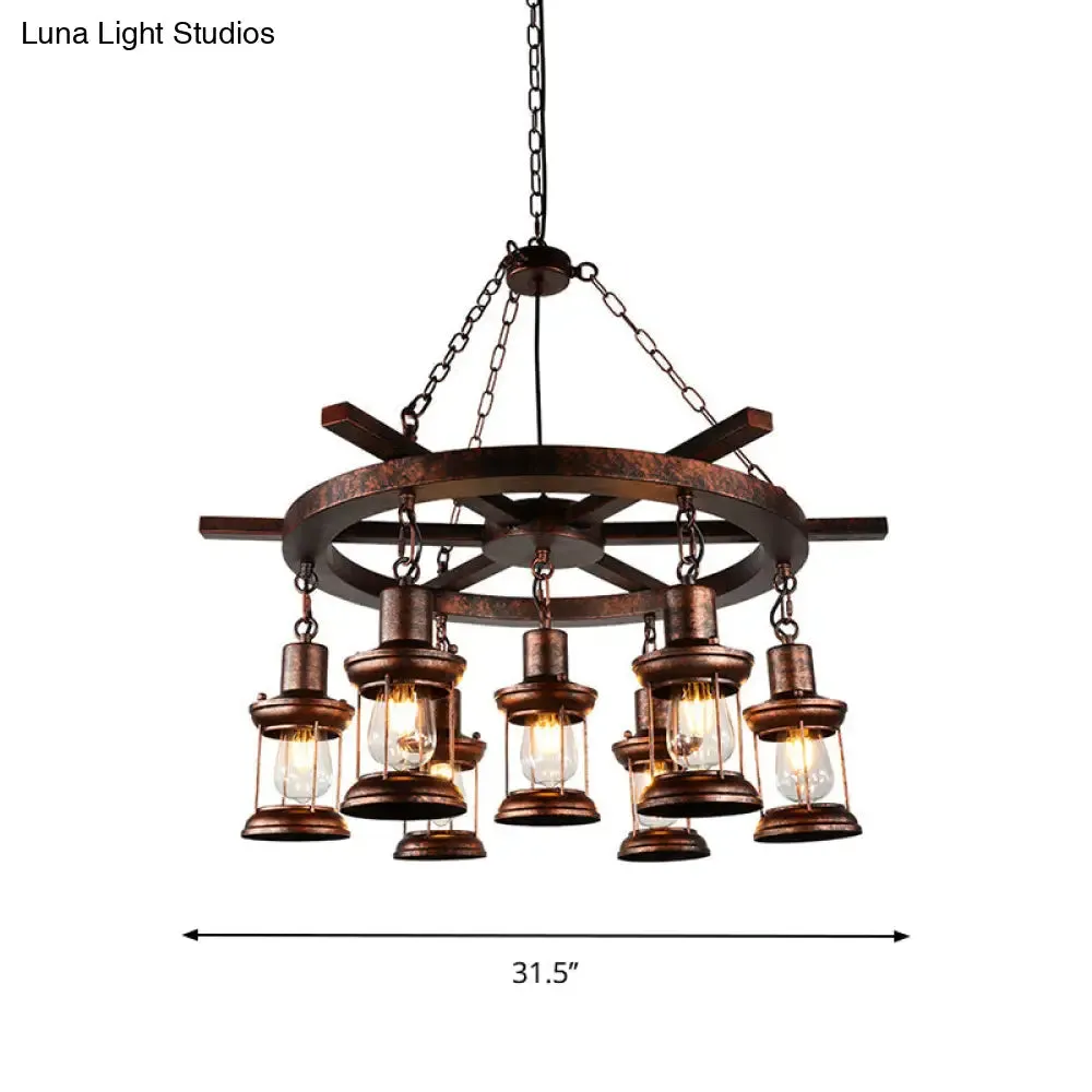 Nautical Hanging Light Kit with Rope Cord - 3/7 Head Metallic Chandelier Pendant in Copper