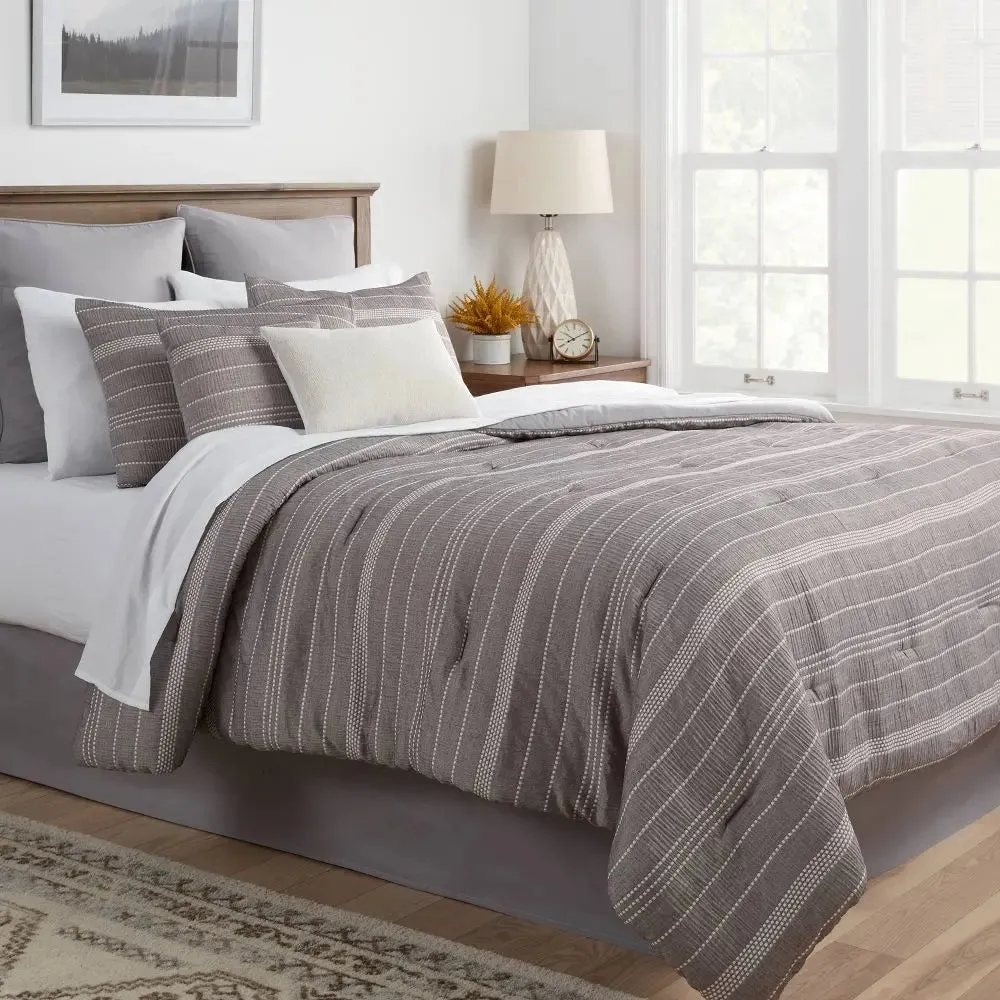 New - 12pc King Cedarbrook Chambray Matelasse Stripe Comforter & Sheet Bedding Set