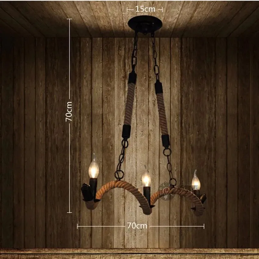 Nordic rustic Hemp Rope pendant lamps 3 heads E14 lampholder candle chain droplight chandelier for restaurant bar cafe lighting