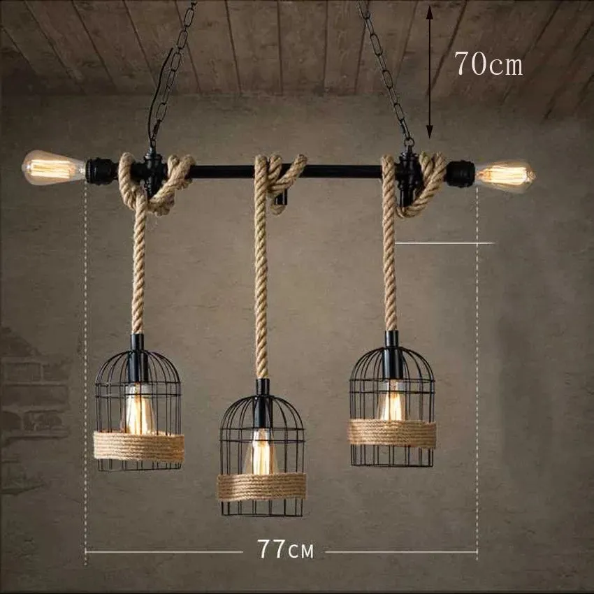 Nordic rustic Hemp Rope pendant lamps 3 heads E14 lampholder candle chain droplight chandelier for restaurant bar cafe lighting