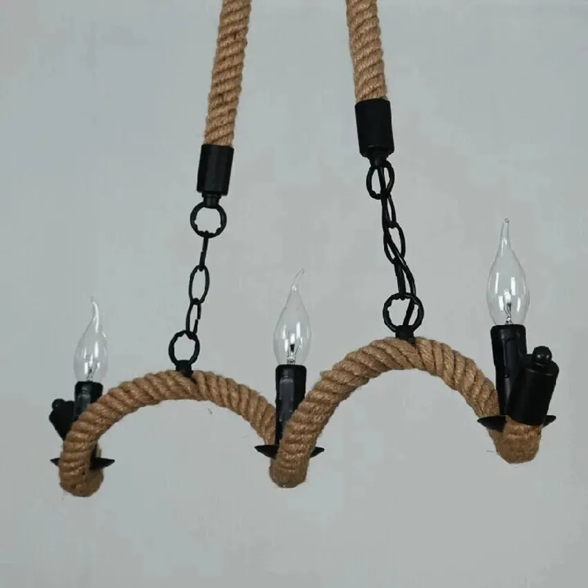 Nordic rustic Hemp Rope pendant lamps 3 heads E14 lampholder candle chain droplight chandelier for restaurant bar cafe lighting