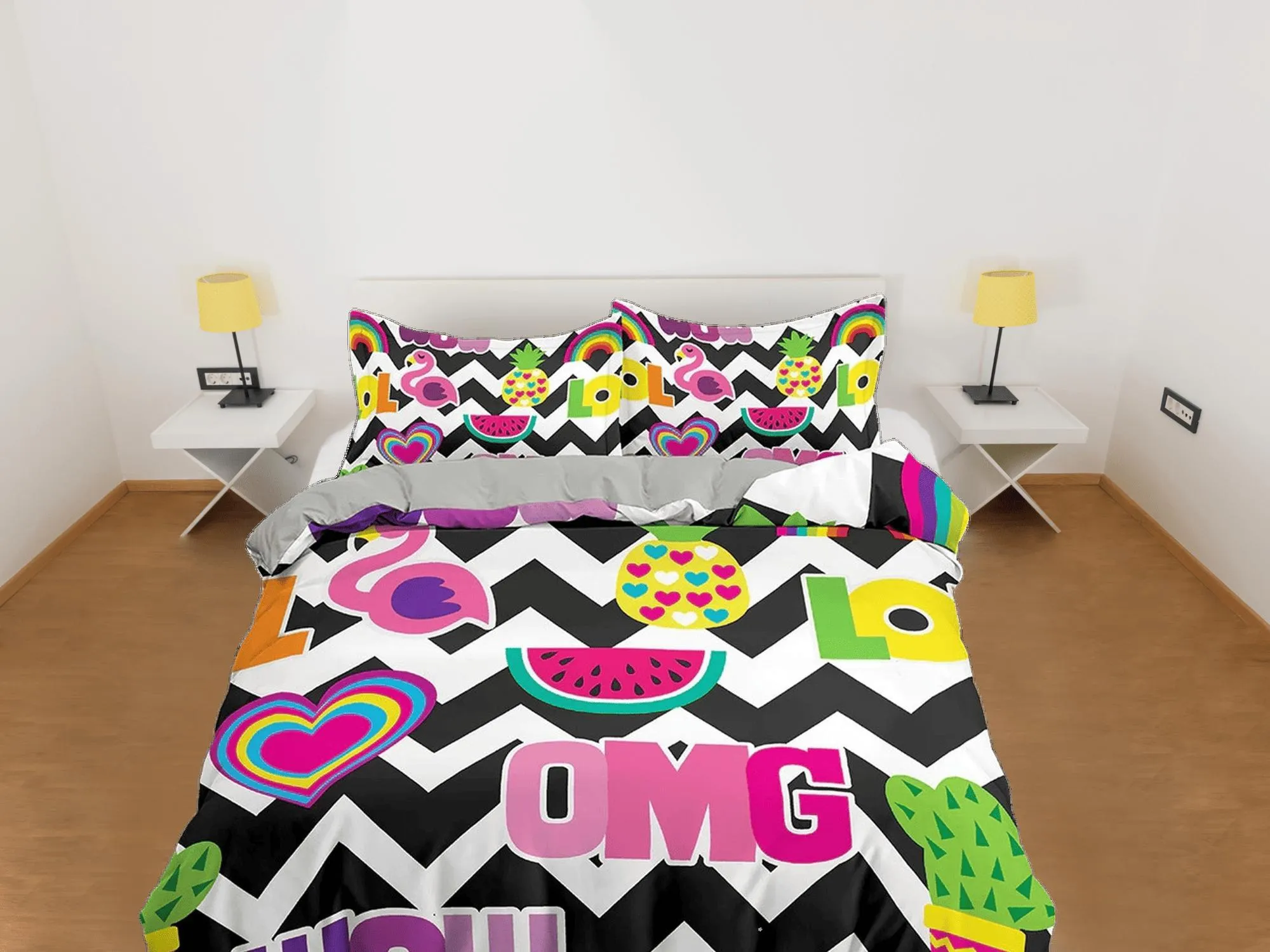 Omg funky black and white bedding, duvet cover for nursery kids, crib bedding with pillowcase, baby zipper bedding, king queen full twin