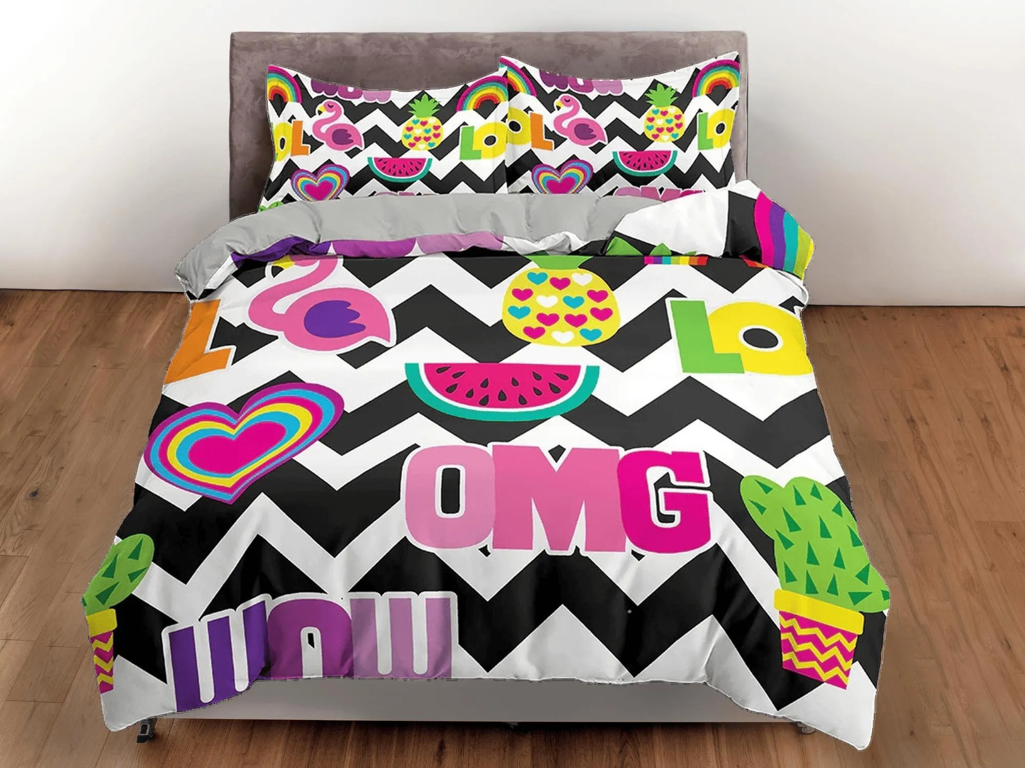 Omg funky black and white bedding, duvet cover for nursery kids, crib bedding with pillowcase, baby zipper bedding, king queen full twin