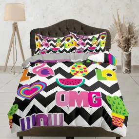 Omg funky black and white bedding, duvet cover for nursery kids, crib bedding with pillowcase, baby zipper bedding, king queen full twin