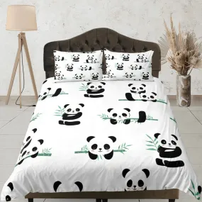 Panda and bamboo duvet cover kids, bedding set full, king, queen, dorm bedding, toddler bedding, aesthetic bedspread, panda lovers gift