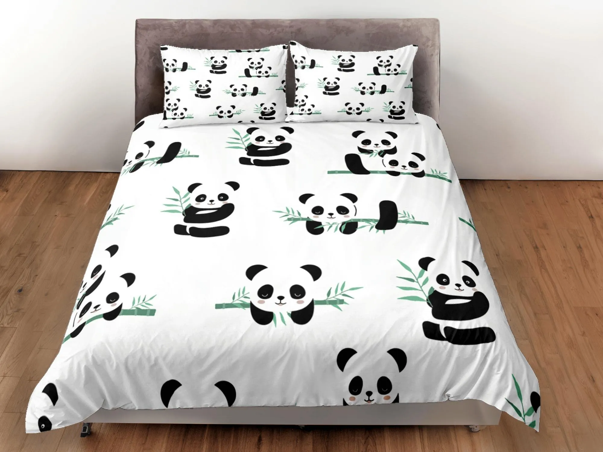 Panda and bamboo duvet cover kids, bedding set full, king, queen, dorm bedding, toddler bedding, aesthetic bedspread, panda lovers gift